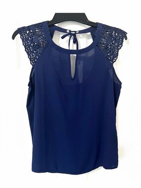 Express Navy Blue Crochet Sleeve Blouse